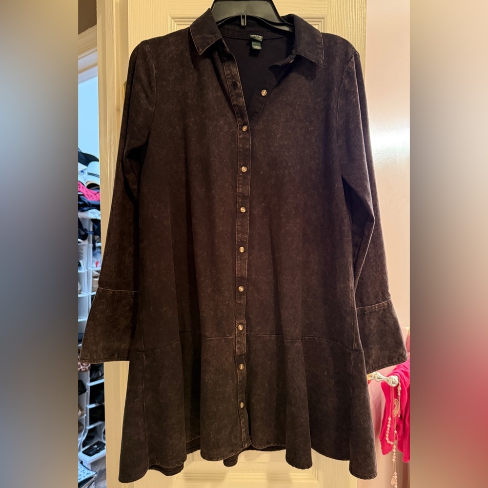 Wild Fable Black with Brown shading Button-Up Long Sleeve Dress.